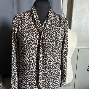 Leopard Print Tie Neck Blouse Size XXS